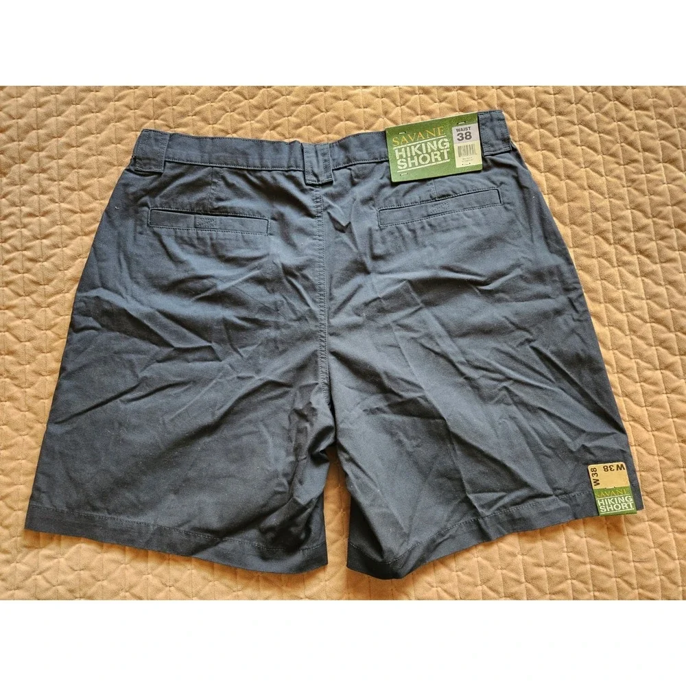NWT Savane Men's Blue Cotton Hiking Cargo Shorts With Tech Pocket, Size 38